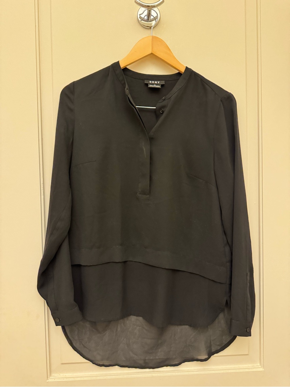 DKNY Black Layered Hi-Low Tunic Blouse